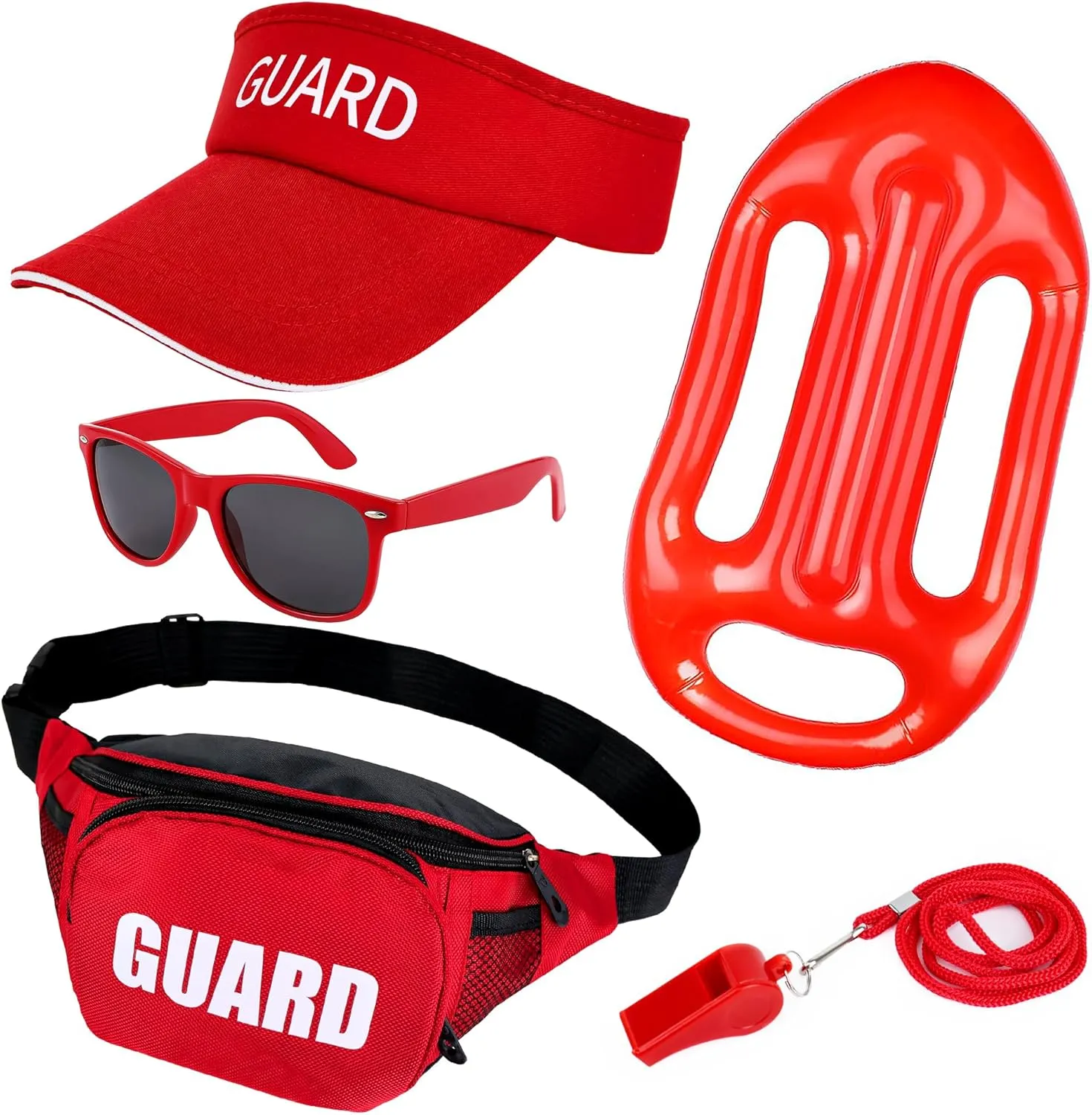 5PCS Guard Costume Set, Guard Accessories with Visor Sunglasses Fanny Pack Floats Whistle with Lanyard for Men Women Boys Girls for Beach Fancy Dress up Party
