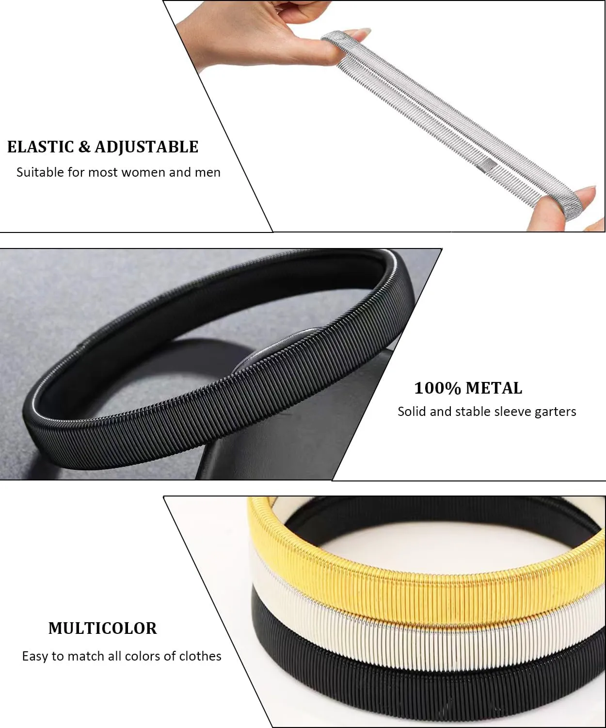 6 Pcs Sleeve Garters for Women Men, Anti-Slip Shirt Sleeve Holder, Metal Arm Garters Elastic for Hold up Sleeves