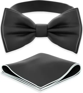 Adam Young Men's Bow Ties with Handkerchief Pre-Tied Style Formal Satin Classic Bowtie for Tuxedo Faux Silk
