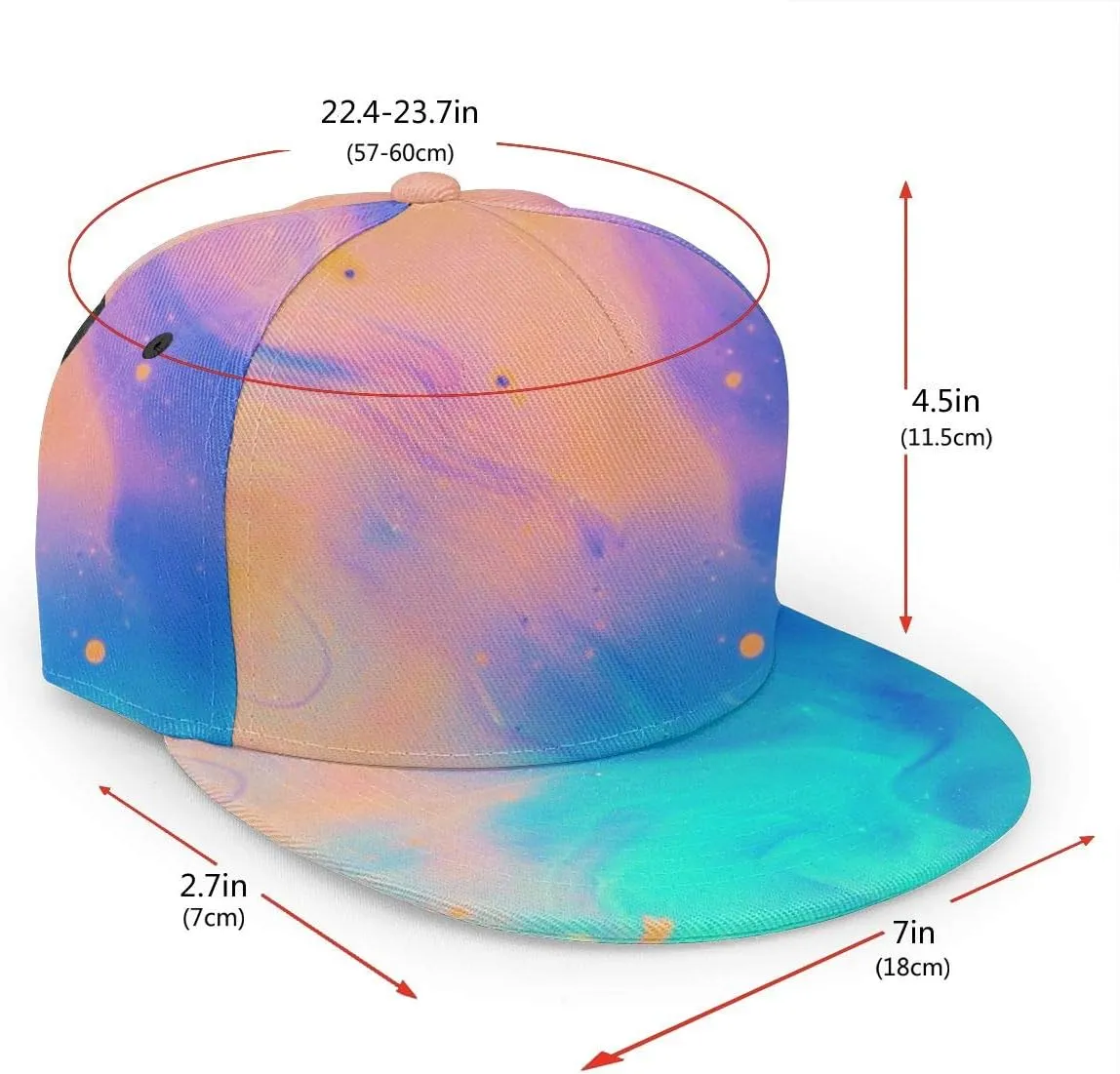 Baseball Cap Men Women - Rainbow Tie Dye Adjustable 3D Printed Snapback Flat Bill Hip Hop Hat