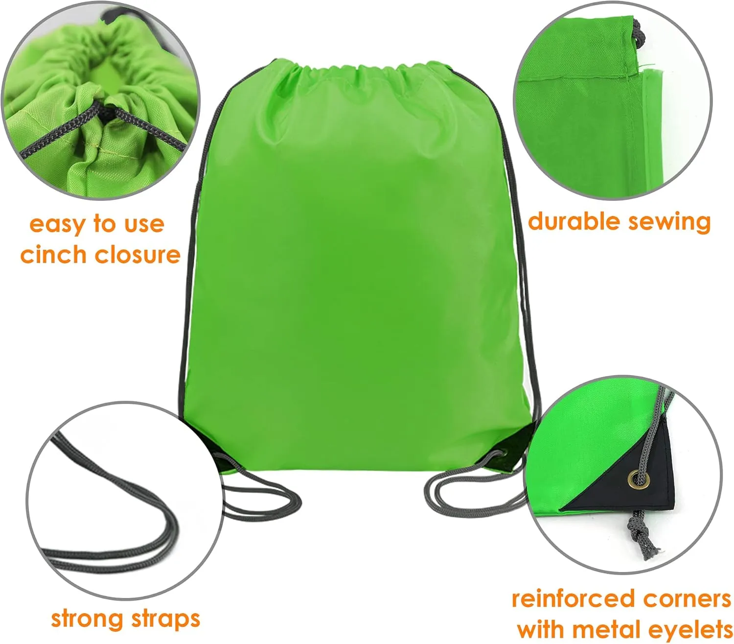 BeeGreen 20 Pieces Green String Bags Bulk Lightweight Durable Drawstring Gym Backpacks for Christmas Travel Sports Plain Cinch Storage Sackpack Bags for Women and Men
