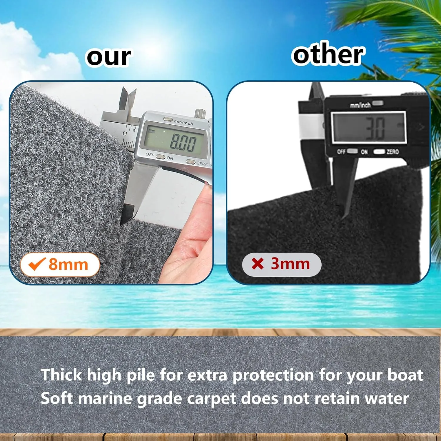 Boat Trailer Bunk Carpet,Bunk Carpet for Boat Trailers,13ft x 11in Boat Trailer Carpets,8mm Thickness Trailer Carpets, Jet Ski Bunks,Light Grey