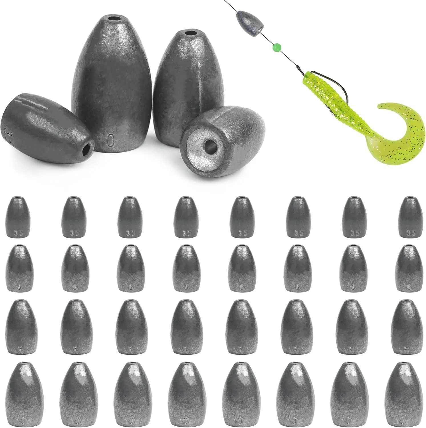 Bullet Fishing Sinkers Flipping Fishing Weights, Worm Weights for Bass Fishing Slip Fishing Weights for Pitching and Flipping Texas Rigs Saltwater Freshwater Fishing