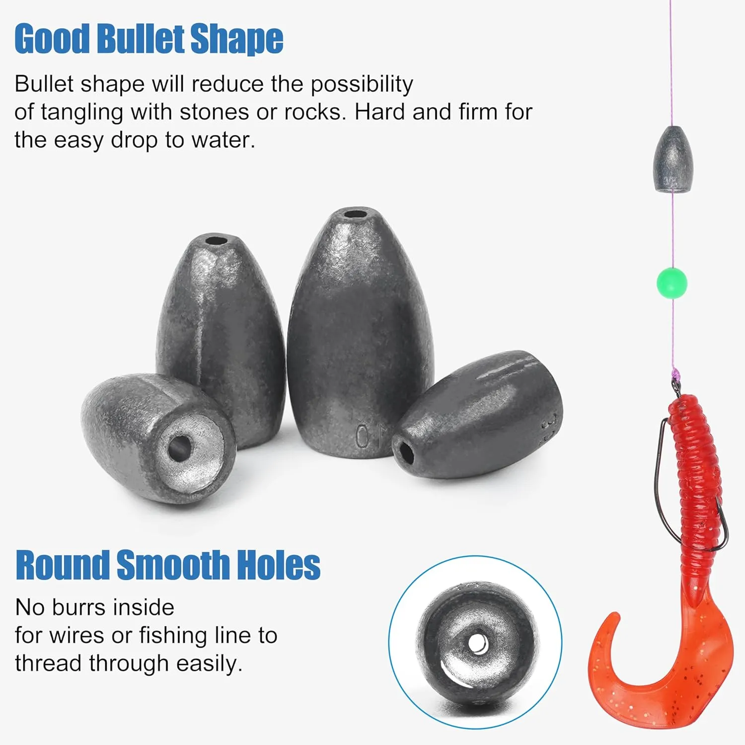 Bullet Fishing Sinkers Flipping Fishing Weights, Worm Weights for Bass Fishing Slip Fishing Weights for Pitching and Flipping Texas Rigs Saltwater Freshwater Fishing