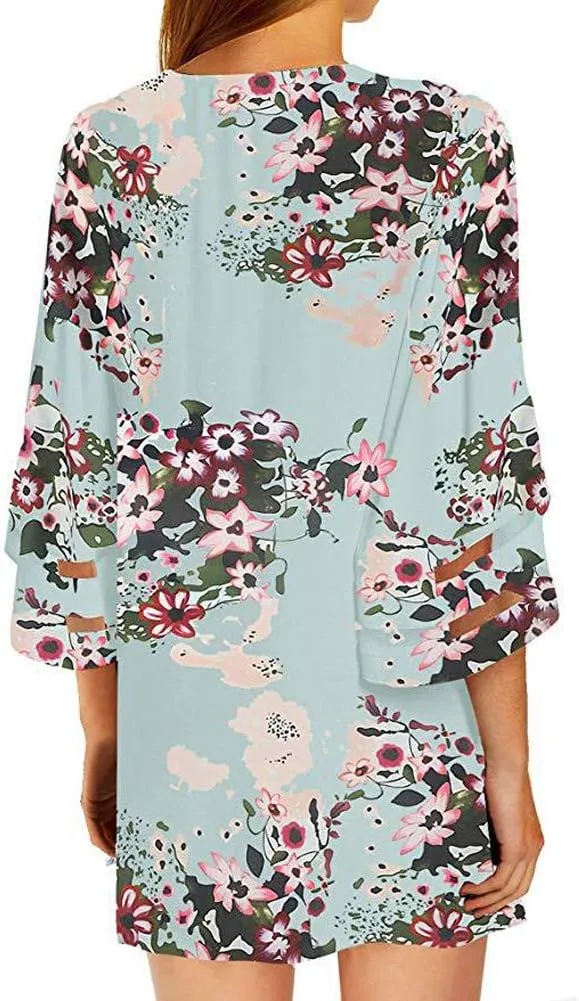 Camisunny Women Chiffon Printed Cardigan Kimono Robe Tops Beach Bikini Cover up Blouse