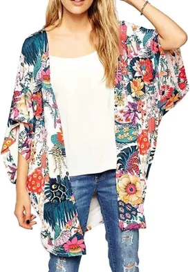 Camisunny Women Chiffon Printed Cardigan Kimono Robe Tops Beach Bikini Cover up Blouse