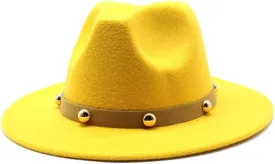 Cap Single-Color Autumn and Winter Wool Felt Hats Simple Rivet Belt Woolen Top Hat, Flat Brim Large Brim Jazz Hat Fengyan Cowboy Hats (Color : Rose Red, Size : Large(59-61cm))
