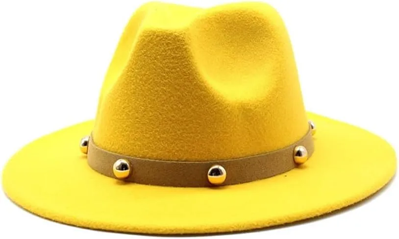 Cap Single-Color Autumn and Winter Wool Felt Hats Simple Rivet Belt Woolen Top Hat, Flat Brim Large Brim Jazz Hat Fengyan Cowboy Hats (Color : Rose Red, Size : Large(59-61cm))