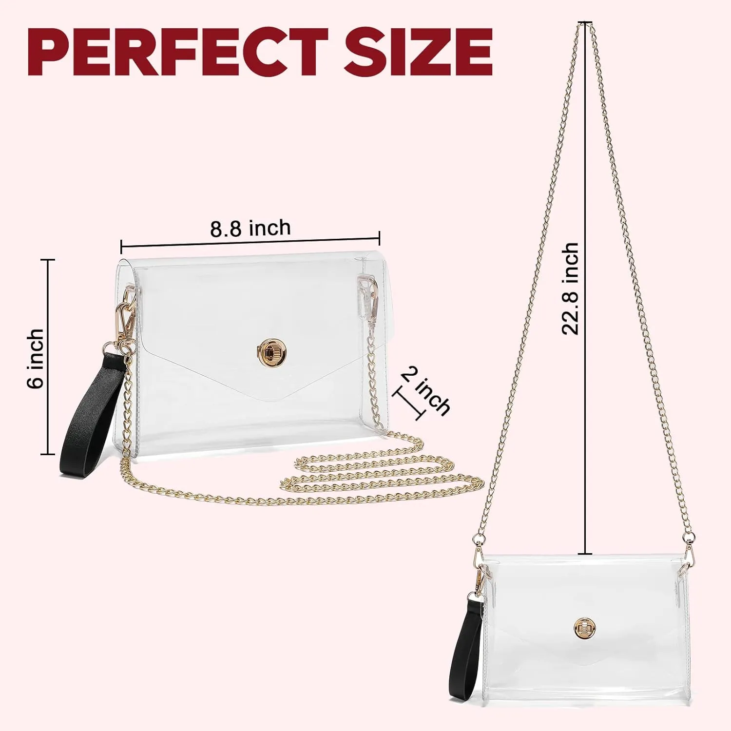 Clear Purse Stadium Approved,Small Clear Crossbody Bag for Women,Fashion See Through Clutch Shoulder Bag