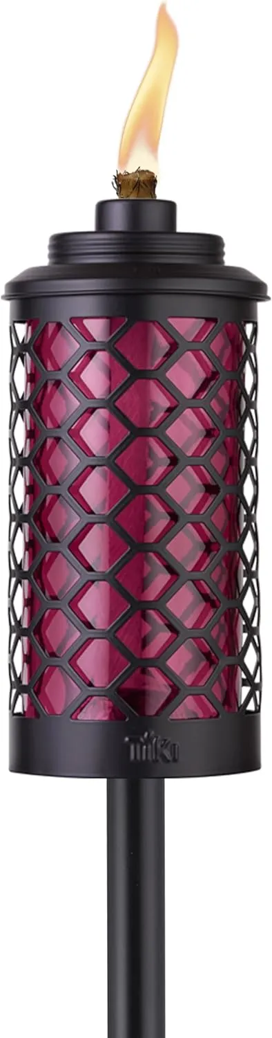 Convertible 65" Honeycomb Glass Torch  Burgundy Outdoor Decorative Lighting for Patio, Lawn & Backyard Dcor | Weather-Resistant | Includes Long-Lasting Wick & Snuffer