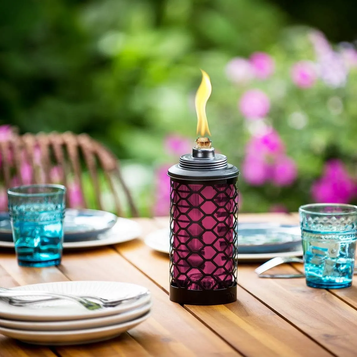 Convertible 65" Honeycomb Glass Torch  Burgundy Outdoor Decorative Lighting for Patio, Lawn & Backyard Dcor | Weather-Resistant | Includes Long-Lasting Wick & Snuffer