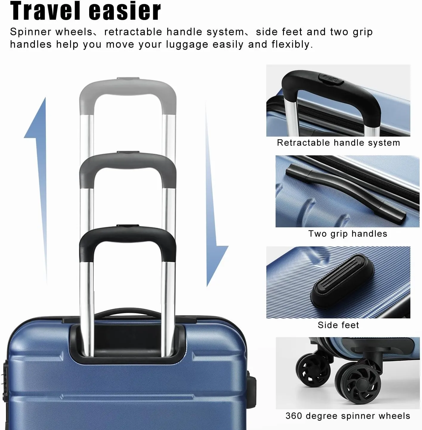 Coolife Luggage Suitcase Carry-on Spinner TSA Lock USB Port Expandable (only 28????) Lightweight Hardside Luggage (Gray, 3 piece set)