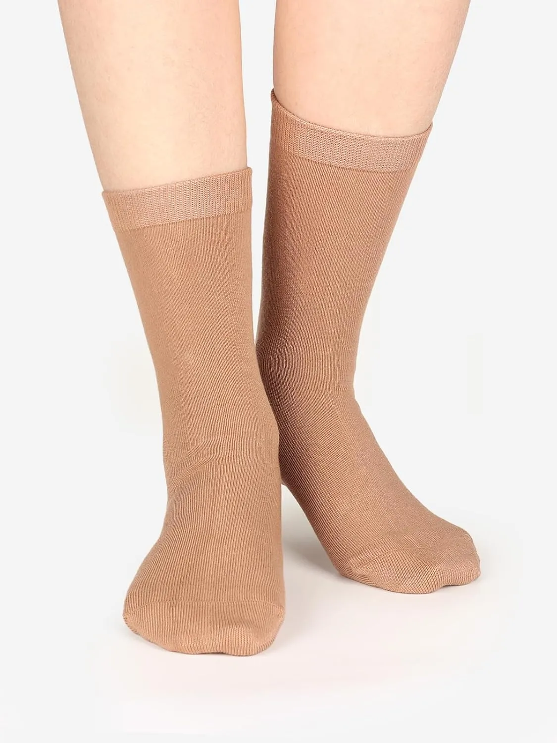 COTTON DAY Women's Soft Combed Cotton Dress Socks Seamless Toe Black White Gray Navy Blue Brown Beige