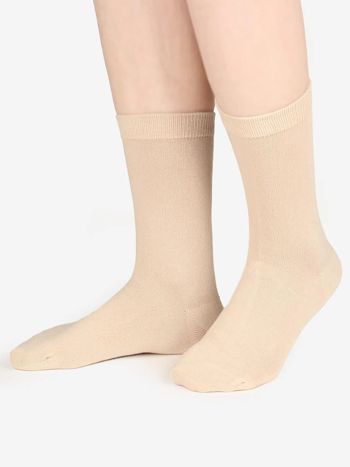 COTTON DAY Women's Soft Combed Cotton Dress Socks Seamless Toe Black White Gray Navy Blue Brown Beige
