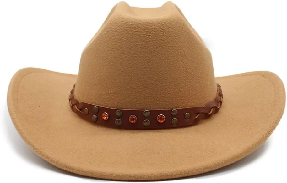 DHAEY European and American Women's Vintage Black Hat Curled Jazz Hat British Woolen Felt Hat Men's Autumn and Winter Hat Luopan Caps & Hats(Camel)