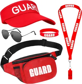 Dreamtop 5 Pcs Guard Costume Set - Guard Fanny Pack, Guard Hat, Red Whistle with Lanyard, Sunglasses and Silicone Wristband for Women Men Poor Halloween Party and Beach Dress Up