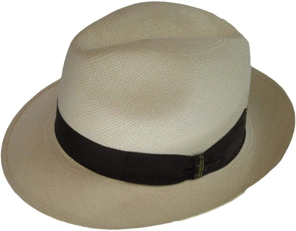 FINO Panama Fedora 2 1/2 Brim (59, Natural with Brown Hatband)