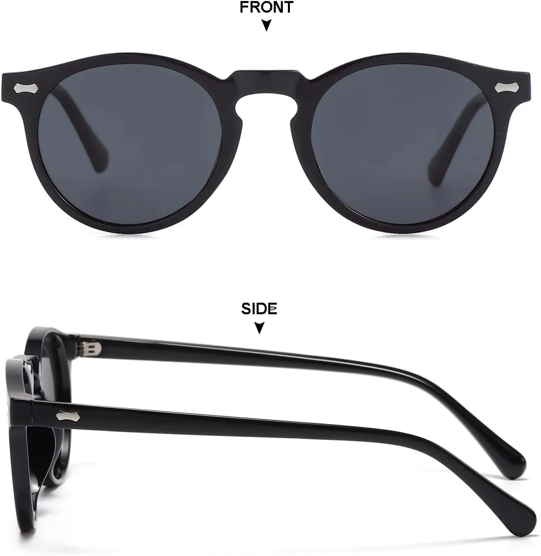 Gleyemor Vintage Polarized Sunglasses for Men Round Sunglasses UV400 Protection Retro Hand-crafted Acetate Frame