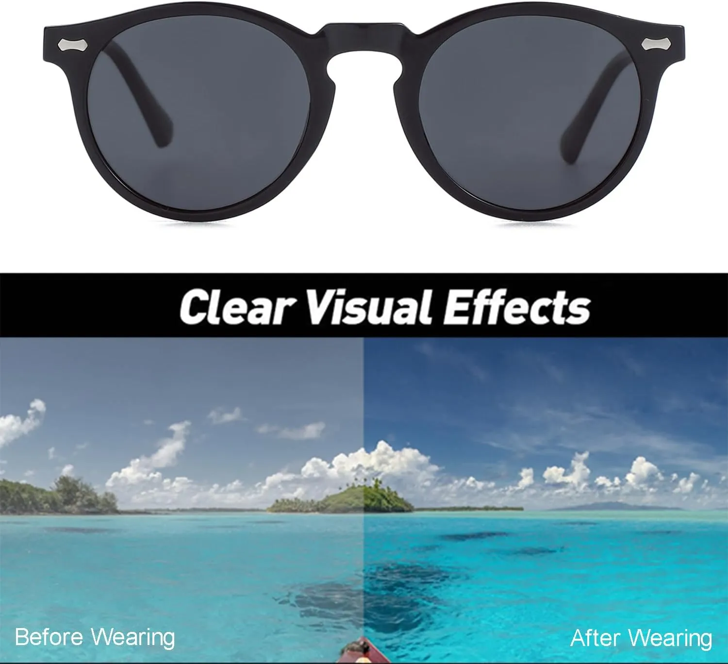 Gleyemor Vintage Polarized Sunglasses for Men Round Sunglasses UV400 Protection Retro Hand-crafted Acetate Frame