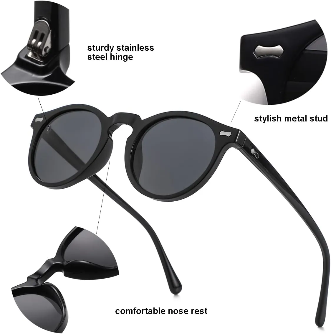 Gleyemor Vintage Polarized Sunglasses for Men Round Sunglasses UV400 Protection Retro Hand-crafted Acetate Frame