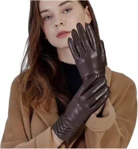 GSG Womens Leather Gloves Driving Touchscreen Warm Nappa Texting Winter Wool Knitted Liner