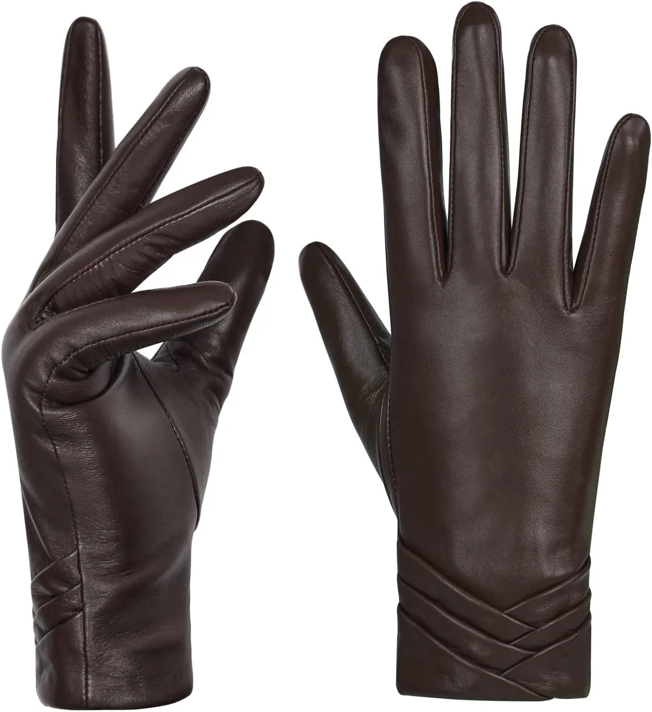GSG Womens Leather Gloves Driving Touchscreen Warm Nappa Texting Winter Wool Knitted Liner