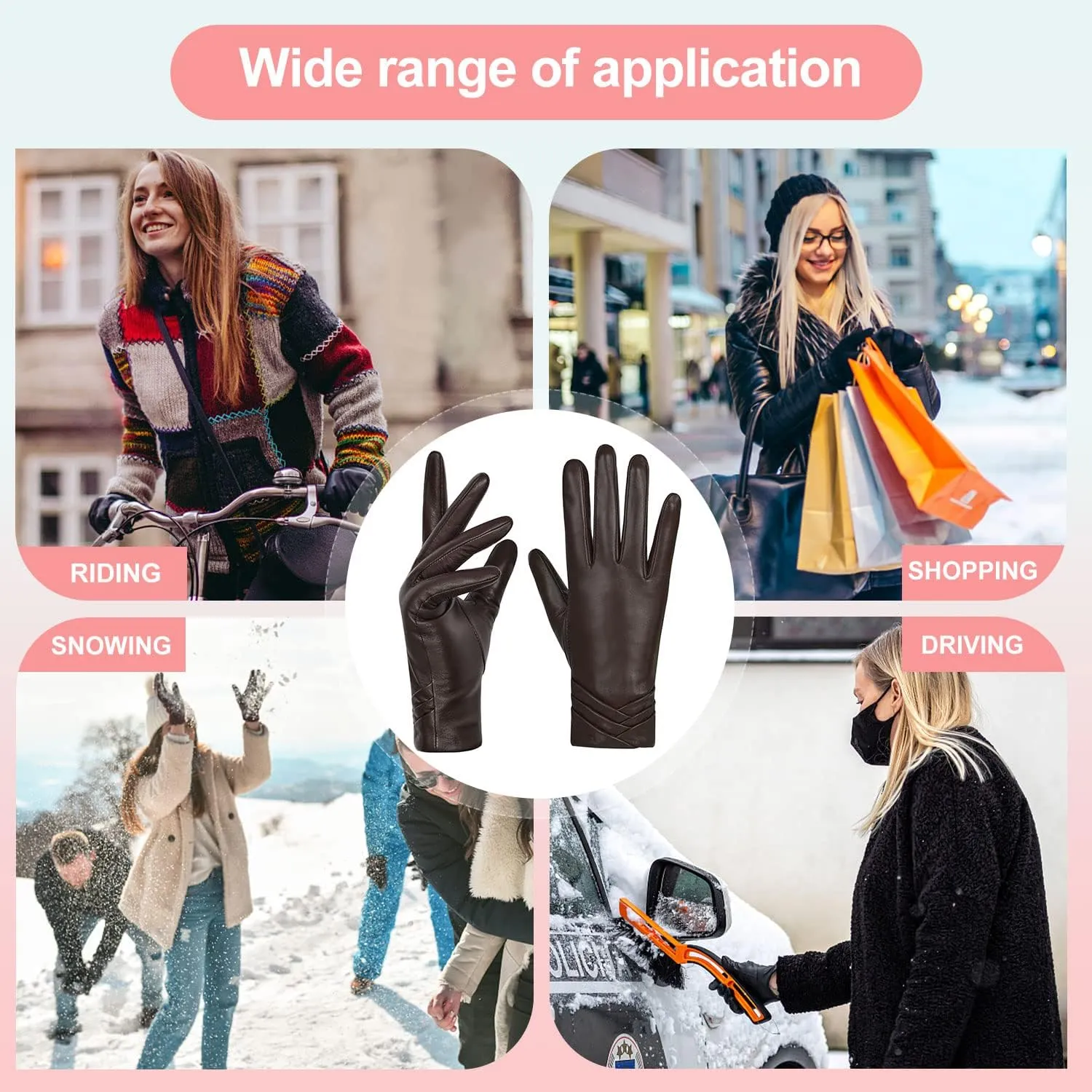 GSG Womens Leather Gloves Driving Touchscreen Warm Nappa Texting Winter Wool Knitted Liner