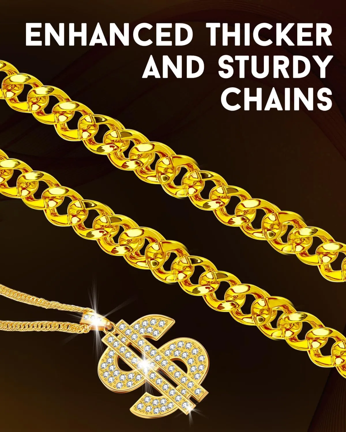 Hoedia 4 Pack 8090s Hip Hop Costumes Kit Outfits for Men,Fake Gold Chain,Sunglasses,Dollar Sign Ring&Chain Rapper Accessories
