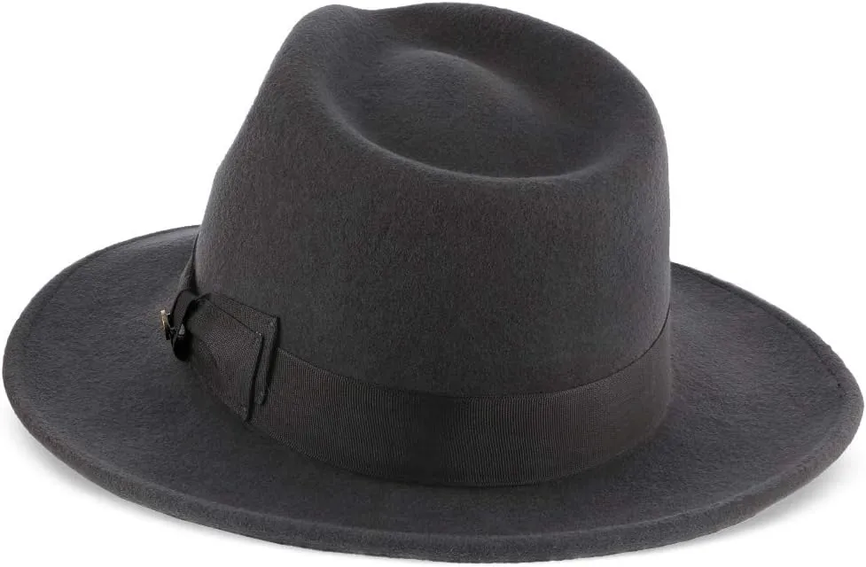 Imperial Center Dent Wool Felt Fedora Hat, 100% Australian Wool, Camel, Gray, & White, Grosgrain Ribbon Band
