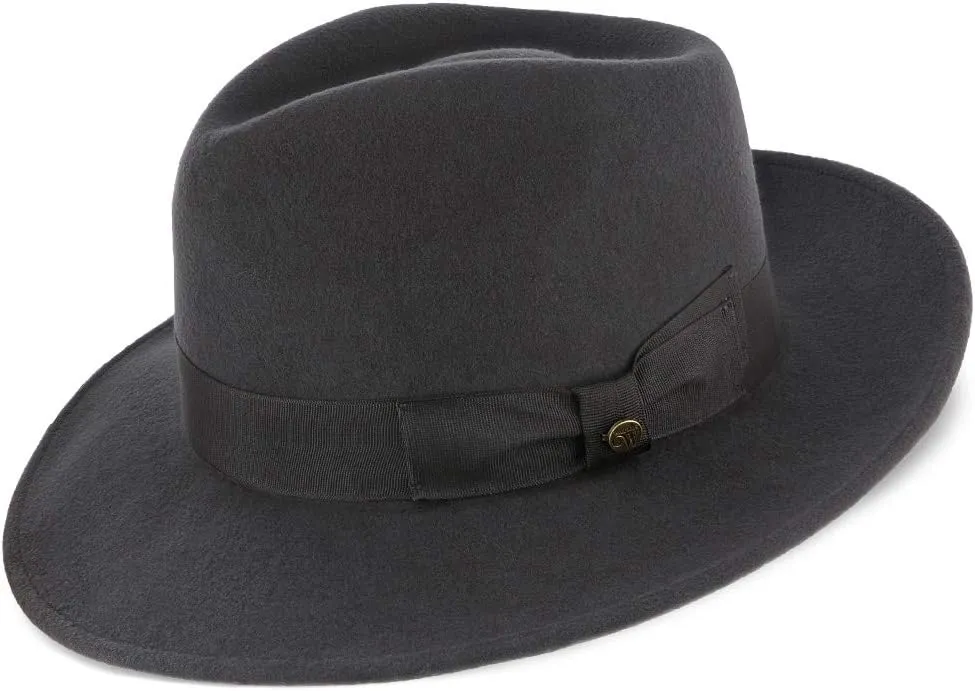 Imperial Center Dent Wool Felt Fedora Hat, 100% Australian Wool, Camel, Gray, & White, Grosgrain Ribbon Band