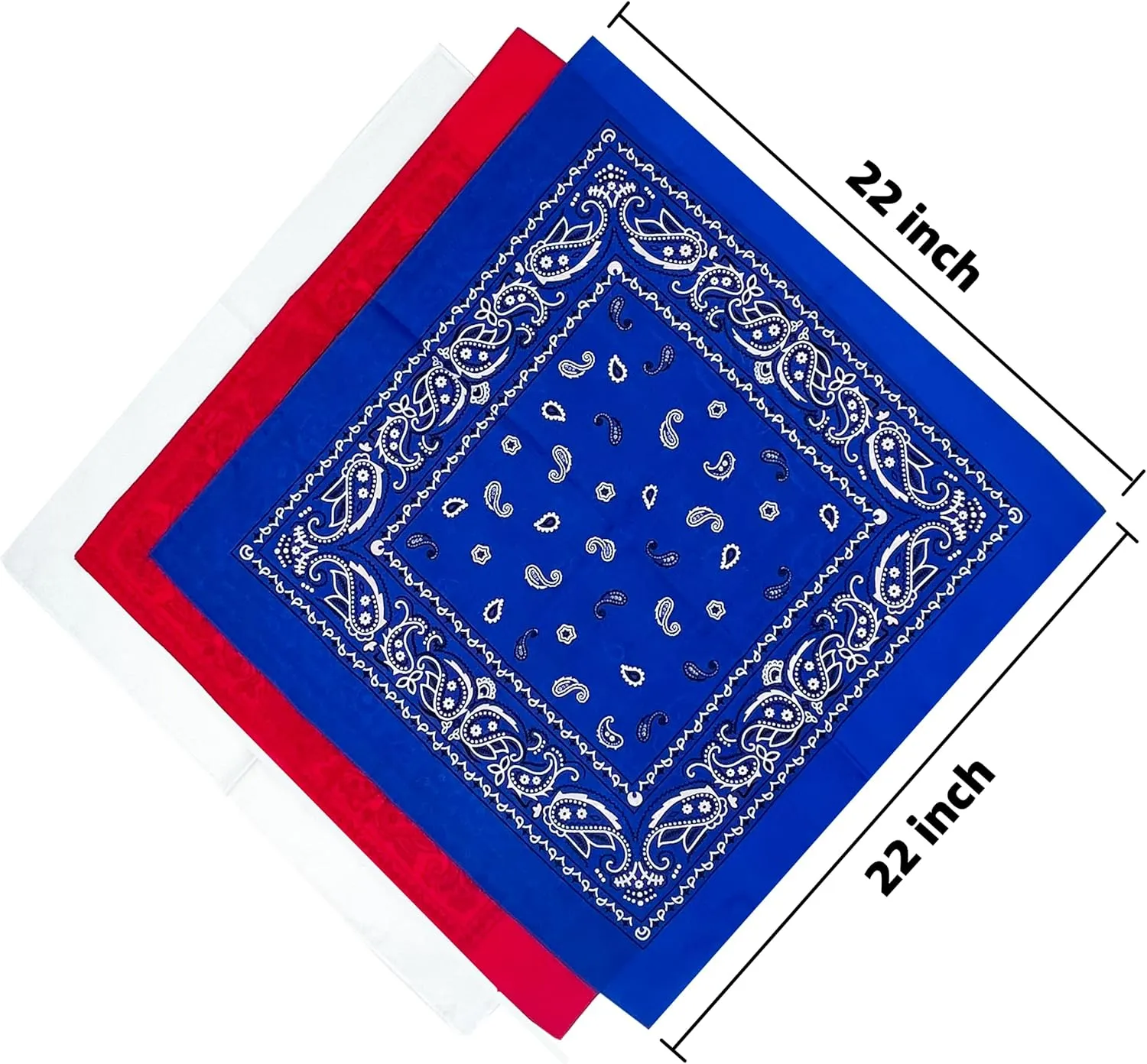 Junvena Cotton Bandanas 12 packs 22"X 22" Double Sides Printed Unisex Kerchief