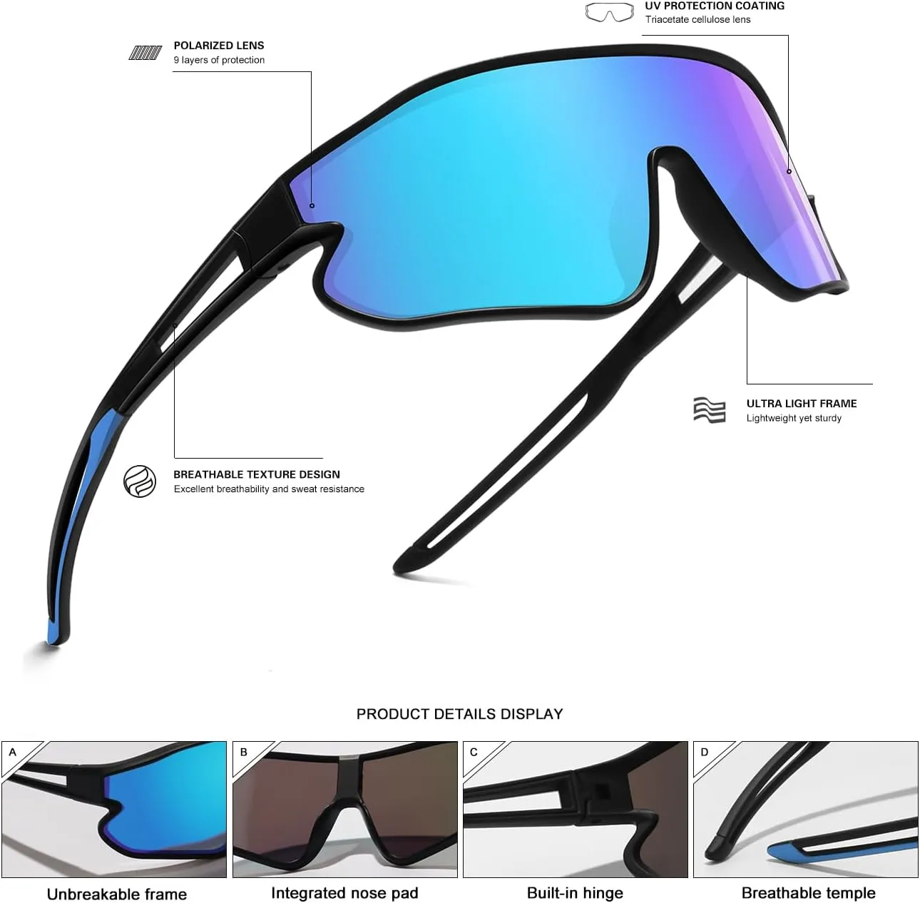 Kids Sunglasses, Youth Baseball Sunglasses Polarized Sports Cycling Shades for Boys Girls Lightweight Frame