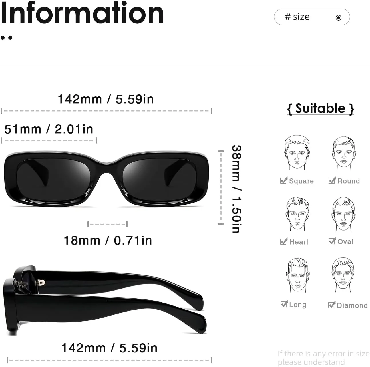kimorn Retro Rectangle Sunglasses for Women Men Thick Frame Sun Glasses UV Protection Shades K1703