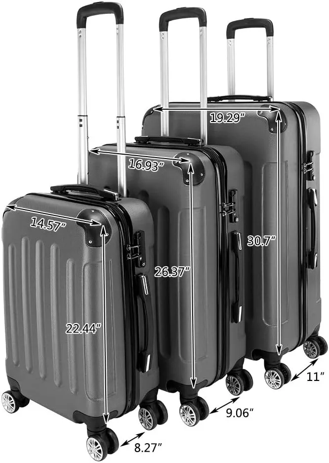 Luggage Sets 3 Piece with 4 Universal Wheels, Trolley Case Sets Portable and Lightweight Expandable Hard Shell Suitcase Set with TSA Lock Durable 20"/24"/28" Dark Gray