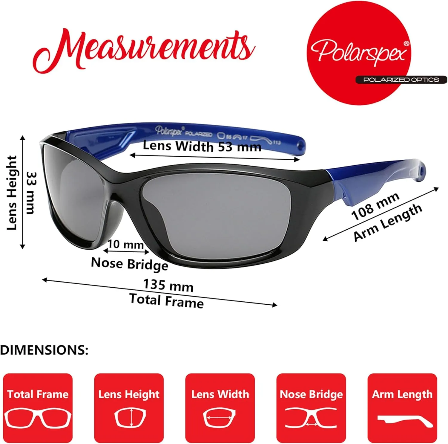 PolarSpex Flexible Kids Toddler Boys Sports Wrap Polarized Sunglasses - BPA Free