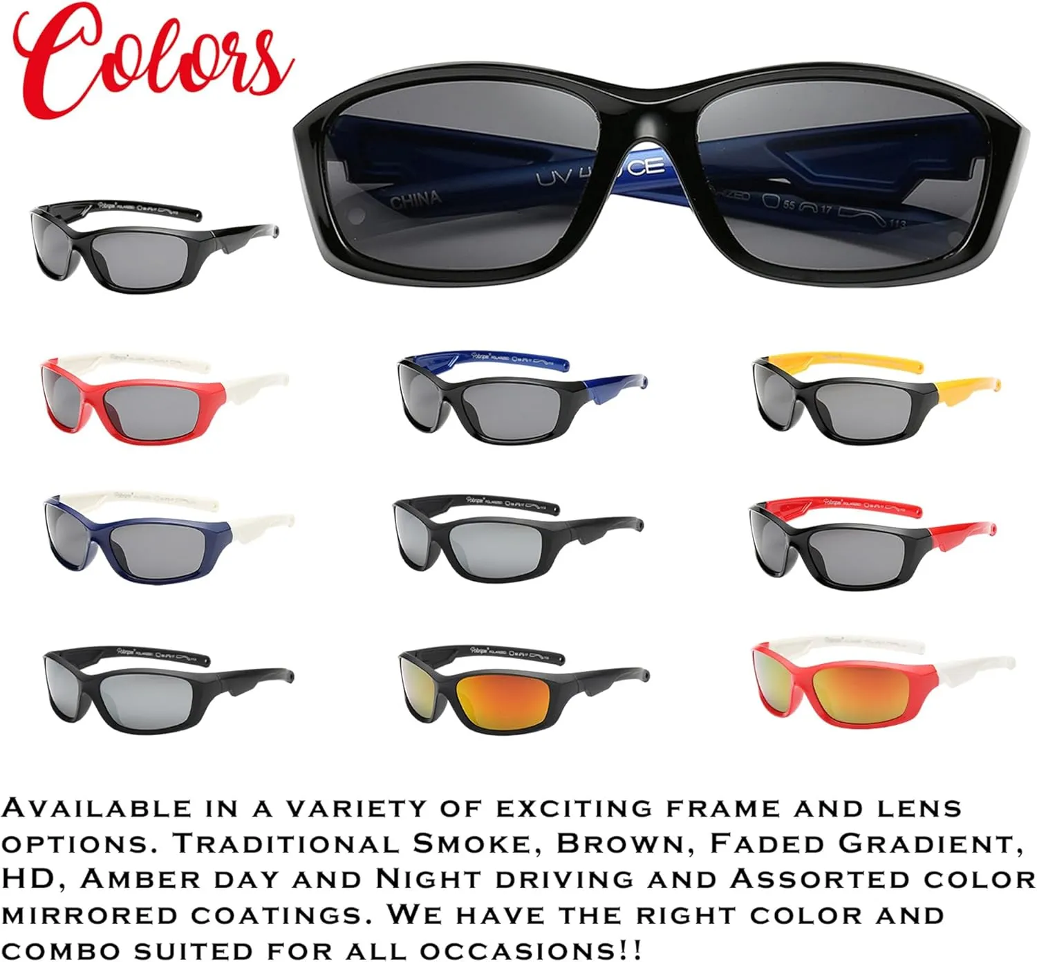 PolarSpex Flexible Kids Toddler Boys Sports Wrap Polarized Sunglasses - BPA Free