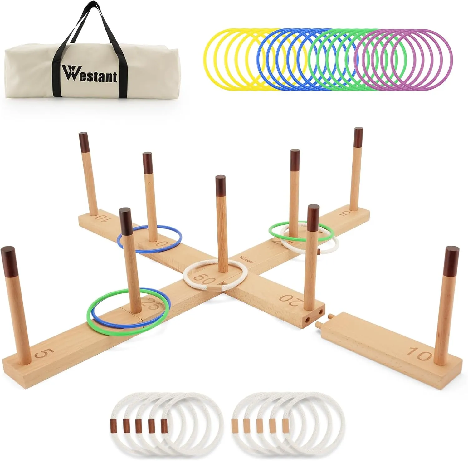 Ring Toss Game Outdoor - 33" Extra Large Outdoor Games for Adults and Family, Beechwood Giant Backyard Games, Ring Toss Game for Adults and Kids with 30 Rings & Carrying Bag