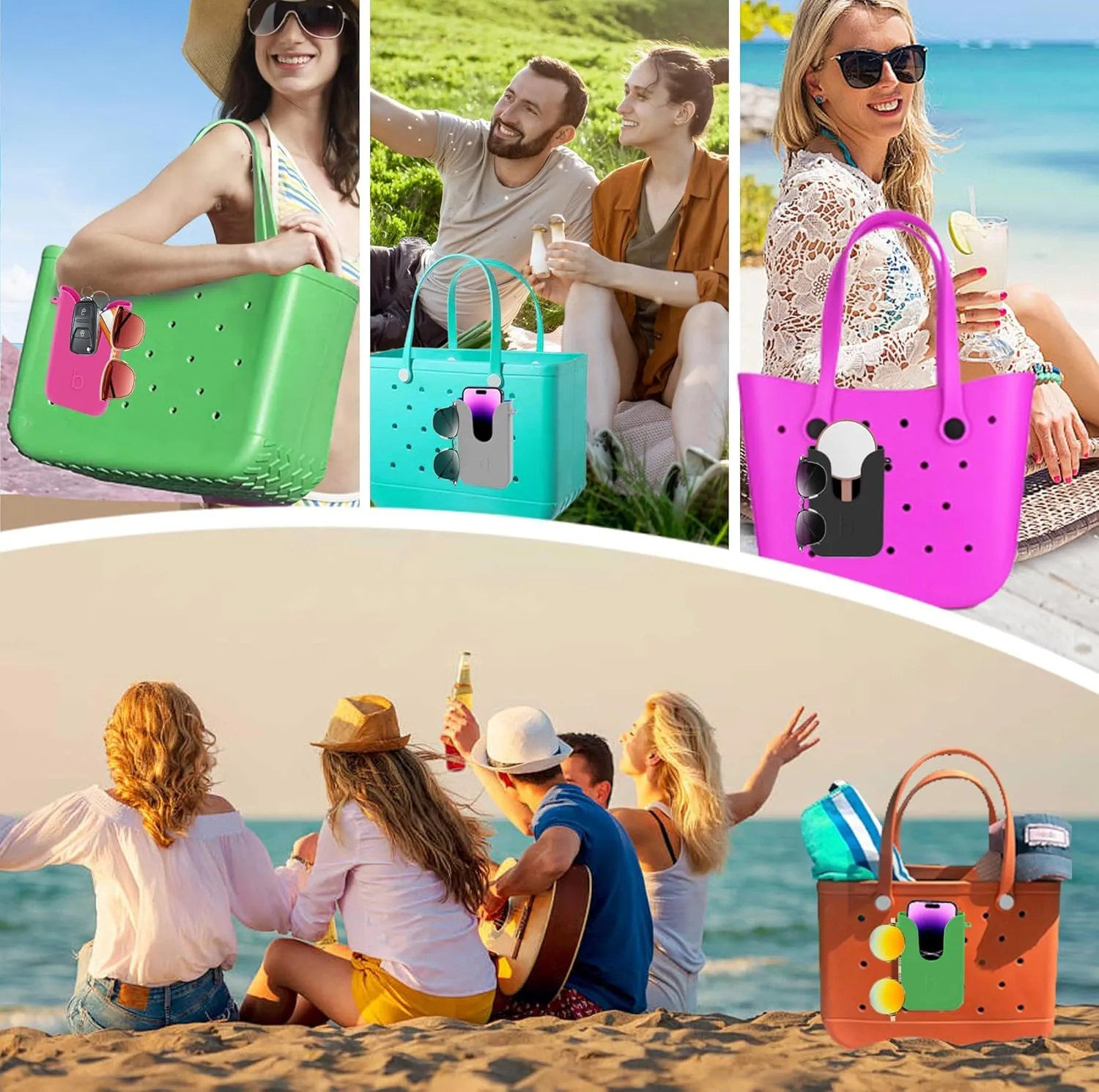 Silicone Phone Holder for Bogg Bags, Compatible Phone Case Attachment, Beach Tote Bag Accessory  Ideal Holder for Bogg & Similar Beach Bags (Pink)