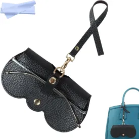 Soft Leather Sunglasses Bag, Portable Leather Glasses Case Holder Sunglasses Pouch, glasses Organizer Bag with Strap