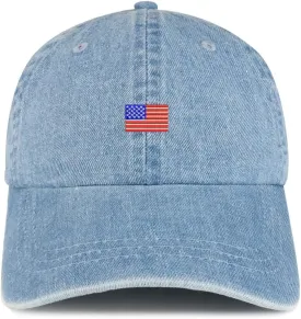 Trendy Apparel Shop US American Flag Small Embroidered 100% Cotton Denim Cap Dad Hat