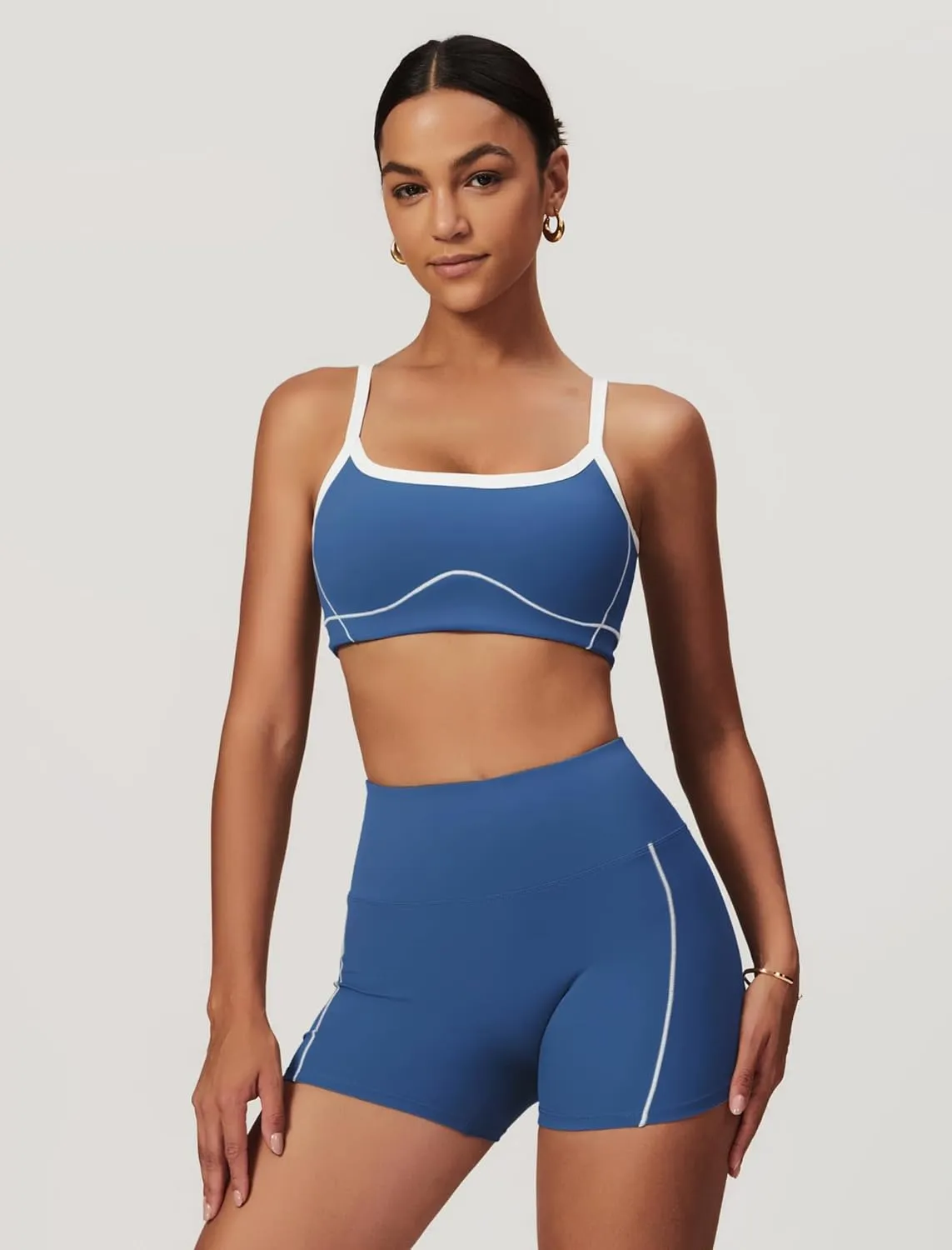 Two Piece Women Workout Sets Color Block Sports Bra and Scrunch Butt Lifting Shorts Gym Yoga Active Wear Outfits