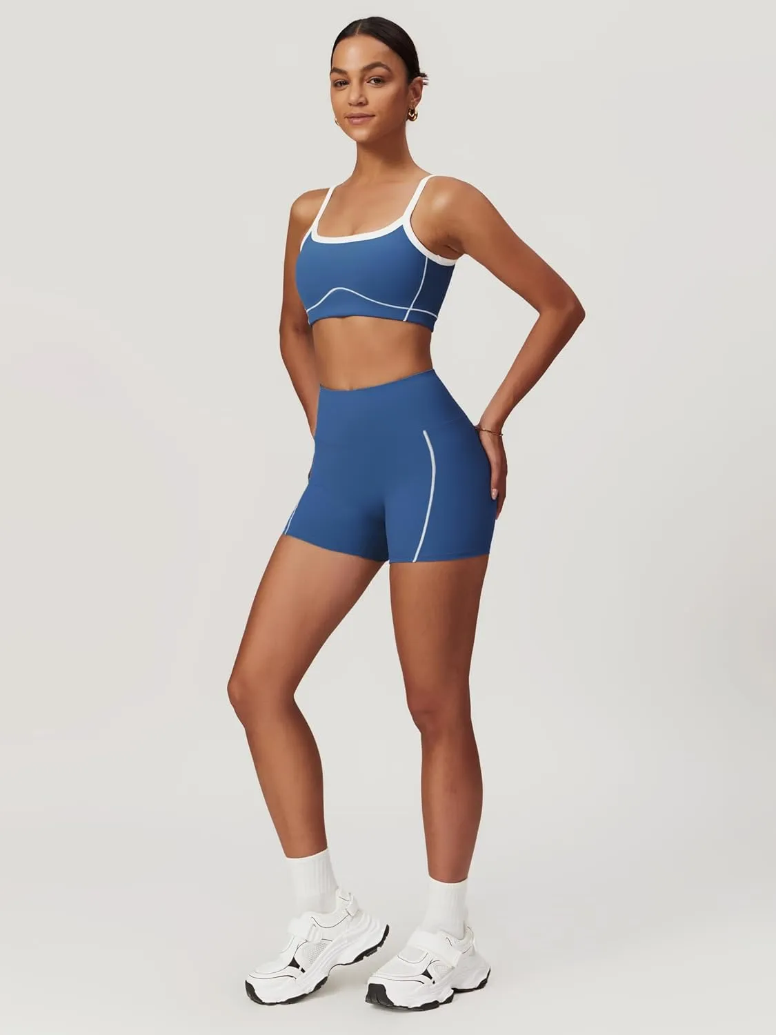 Two Piece Women Workout Sets Color Block Sports Bra and Scrunch Butt Lifting Shorts Gym Yoga Active Wear Outfits