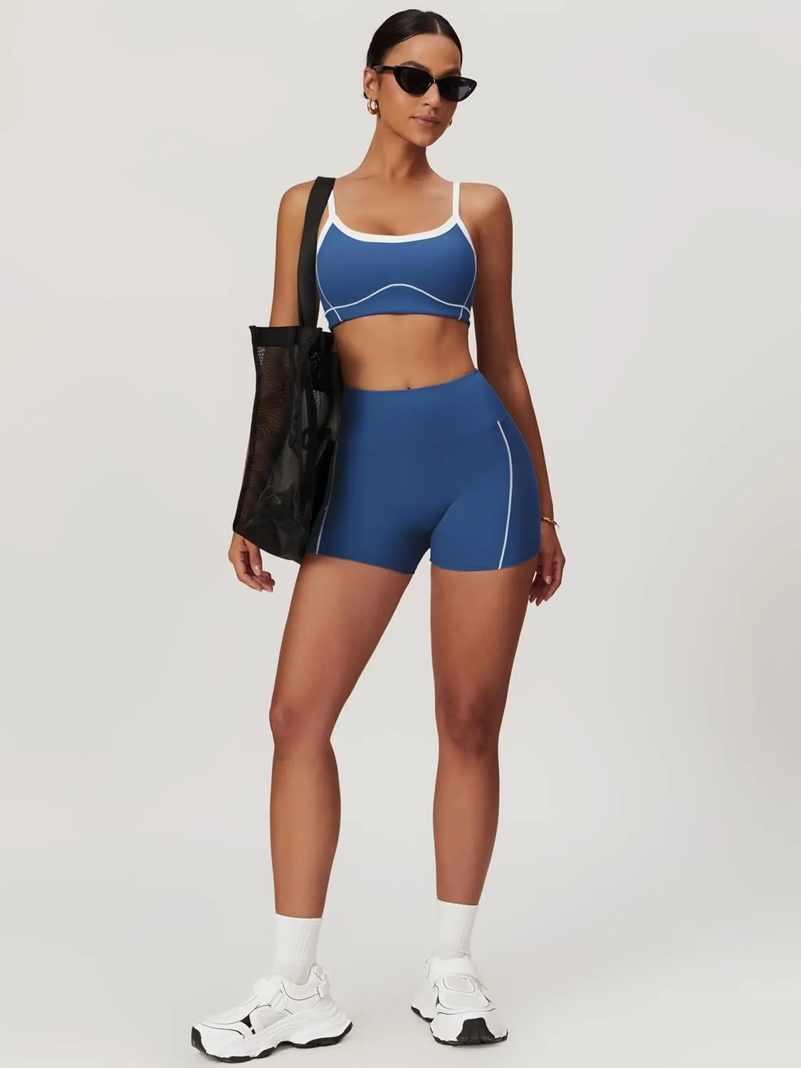 Two Piece Women Workout Sets Color Block Sports Bra and Scrunch Butt Lifting Shorts Gym Yoga Active Wear Outfits