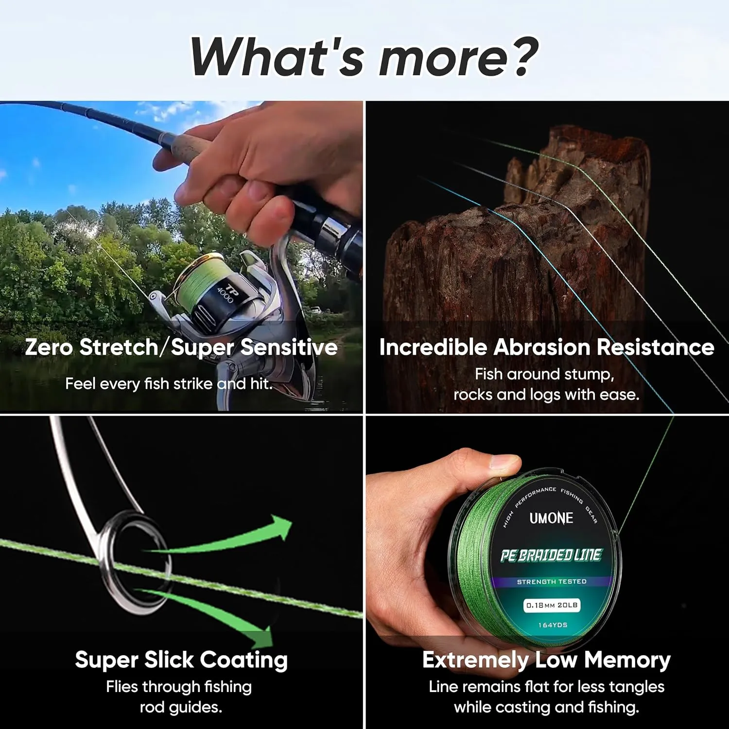 UMONE Thinner Braided Fishing Line, Ultra-Strong Abrasion Resistant Zero Stretch Braided Line, 4&8 Strand