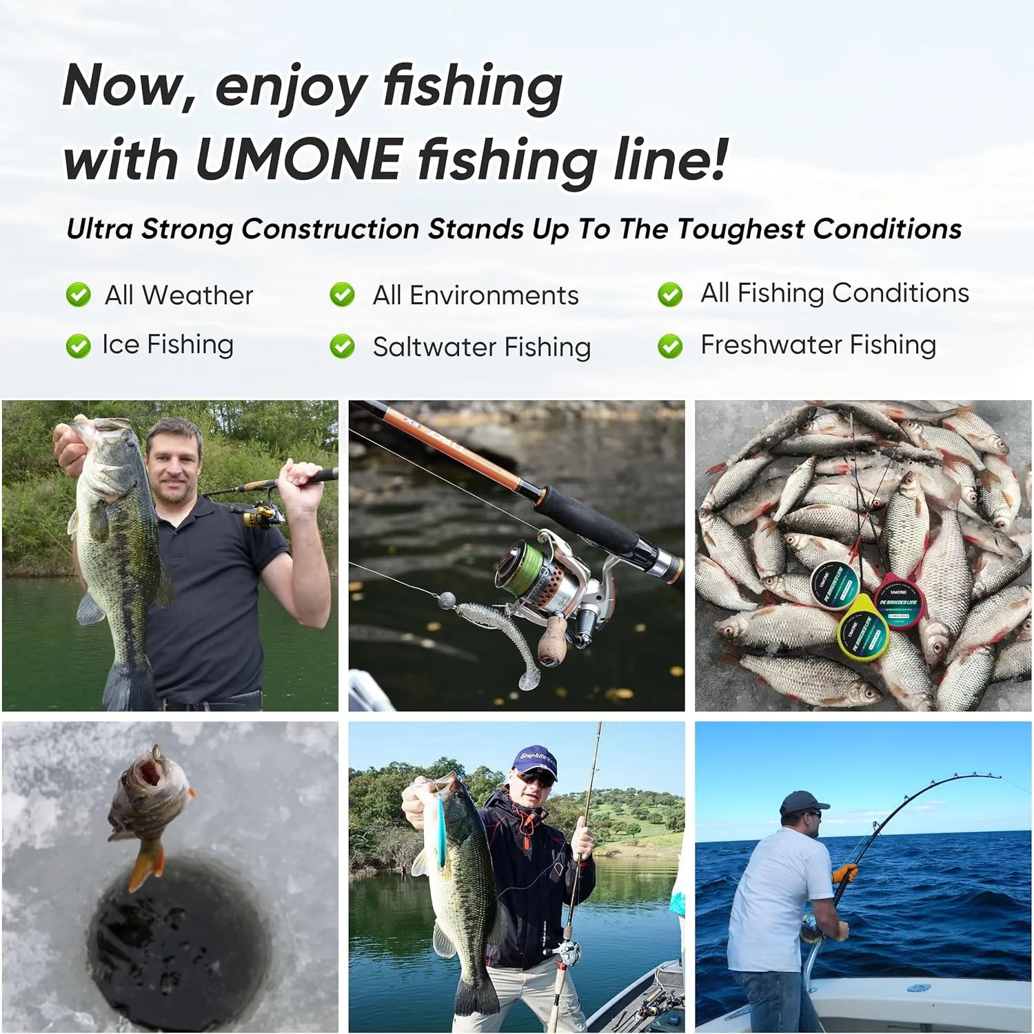 UMONE Thinner Braided Fishing Line, Ultra-Strong Abrasion Resistant Zero Stretch Braided Line, 4&8 Strand