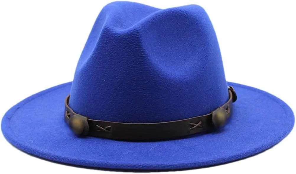 Women Fedoras Woolen Hat Classic Jazz Hat Flat Brim Hat Couple Hat Outdoor Travel 17 59-61cm