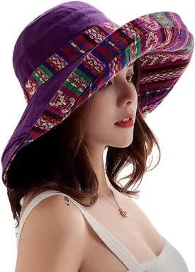 Women Wide Brim Sun Hats Metal Wired Edge Summer UV Protection Beach Fishing Hat for Hiking Garden Travel Chin Strap