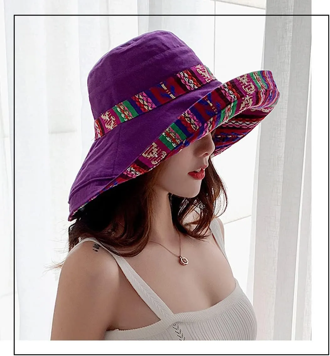 Women Wide Brim Sun Hats Metal Wired Edge Summer UV Protection Beach Fishing Hat for Hiking Garden Travel Chin Strap