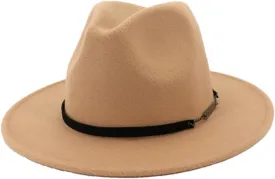 Women's Jazz Fedora Hats Unisex Belt Wide Flat Brim Party Formal Hat Trilby Panama Caps Brown Gray 55to58cm