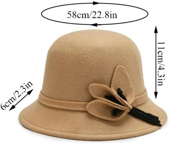 Wool Flat Top Hat for Women Autumn Winter Woolen Jazz Cap Wide Brim Fedora Hat Classic Bowler